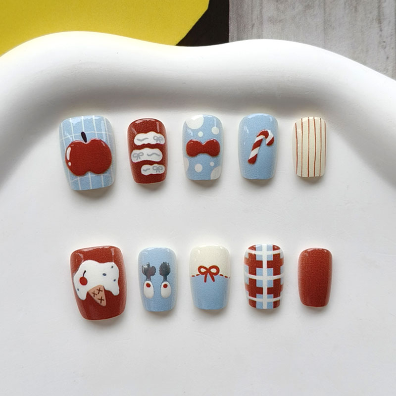 10Pcs 3D Apple Short Style Pre - Nail Art Press On review and price