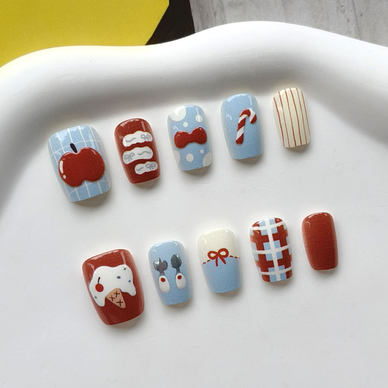 10Pcs 3D Apple Short Style Pre - Nail Art Press On review and price