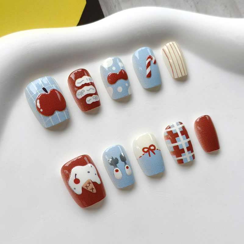 10Pcs 3D Apple Short Style Pre - Nail Art Press On review and price