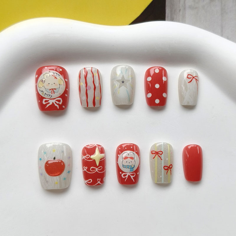 10Pcs 3D Apple Short Style Pre - Nail Art Press On review and price