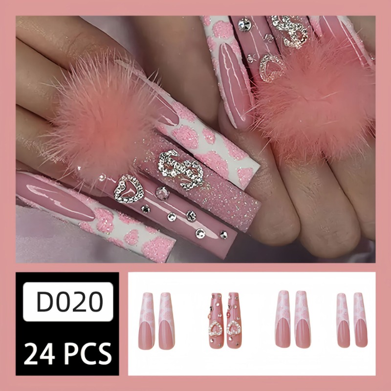 24Pcs Extra Long Square Press  - Nail Art Pink review and price